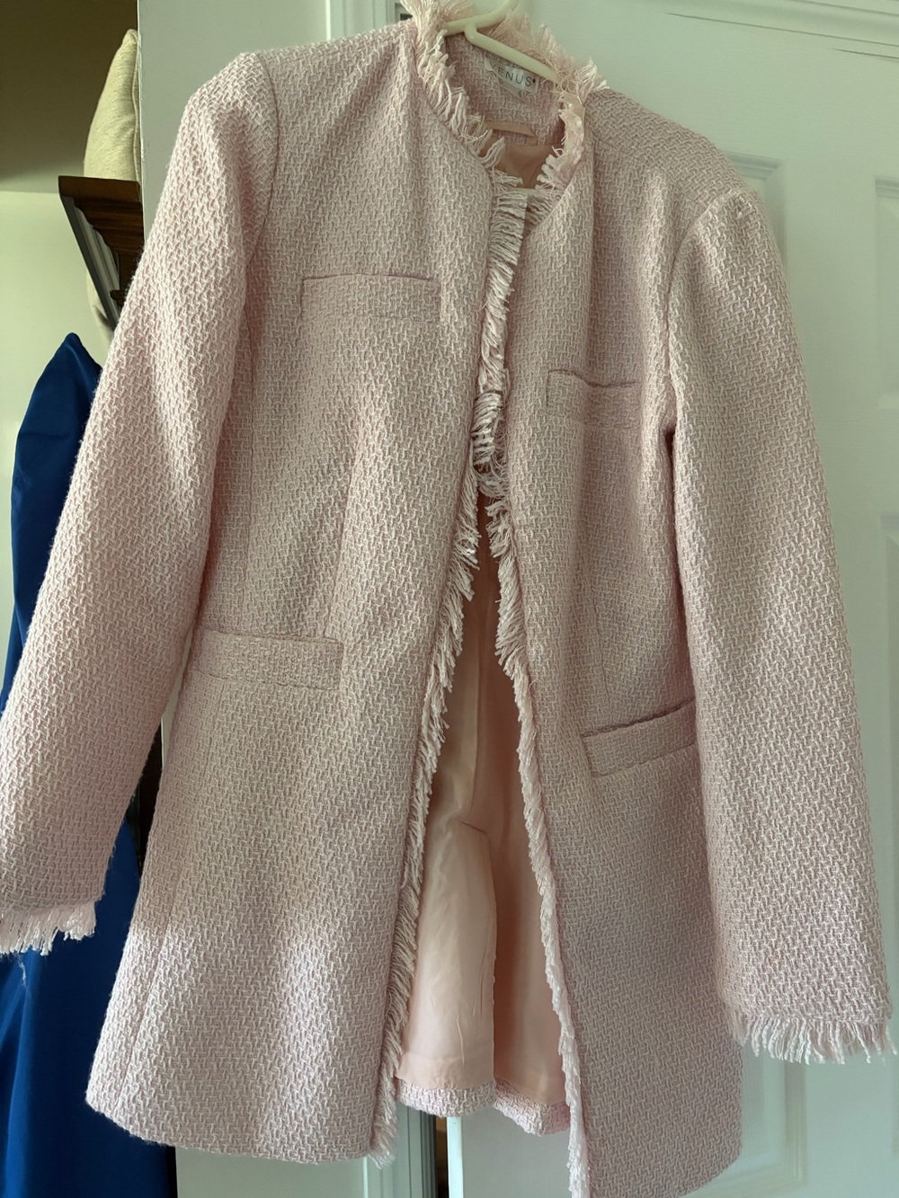 VENUS Pale Pink Fringe Tweed Blazer Coat - Picture 2 of 5
